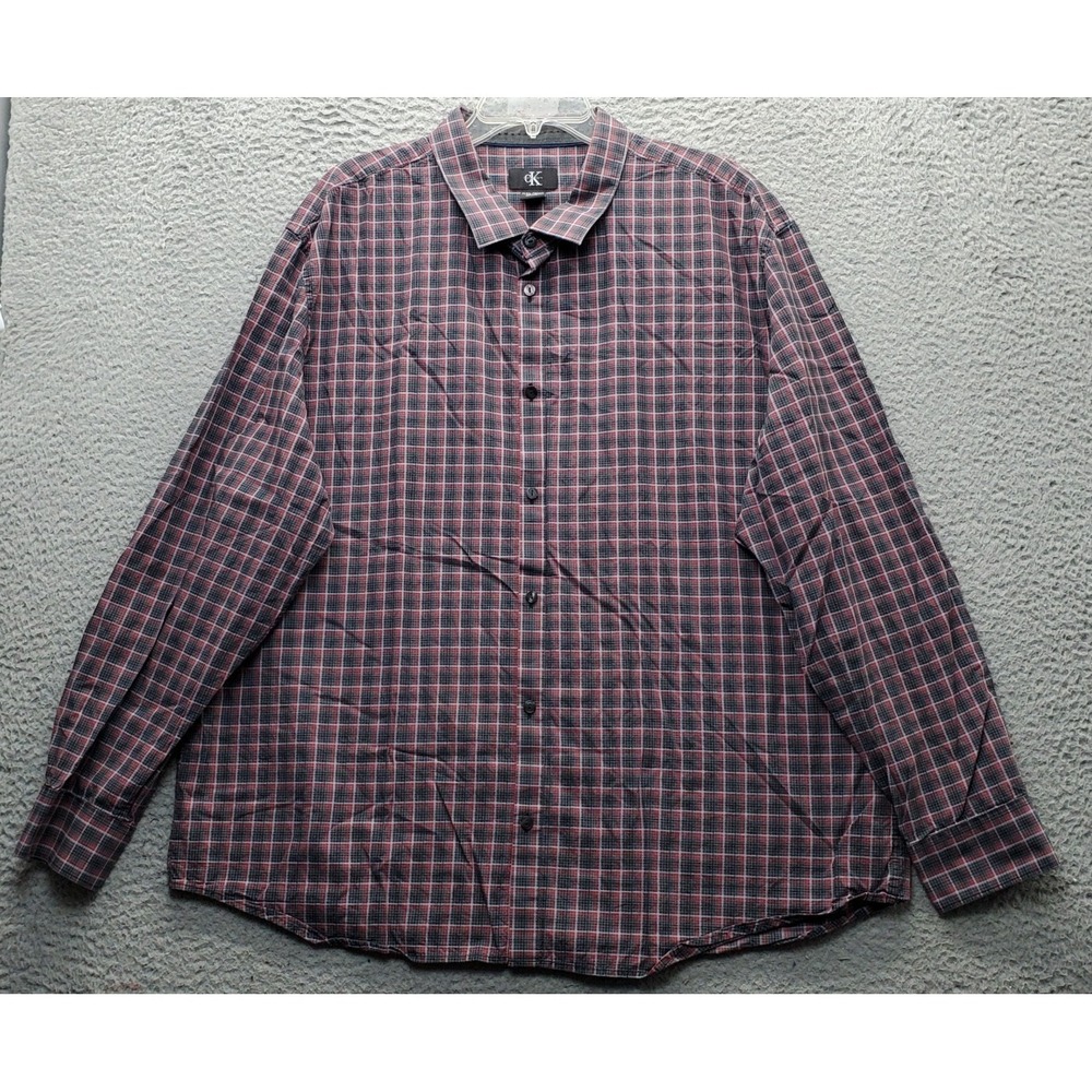 Calvin Klein Shirt Mens XXL Multi Plaid Loose Fit Long Sleeve Collared Button-Up